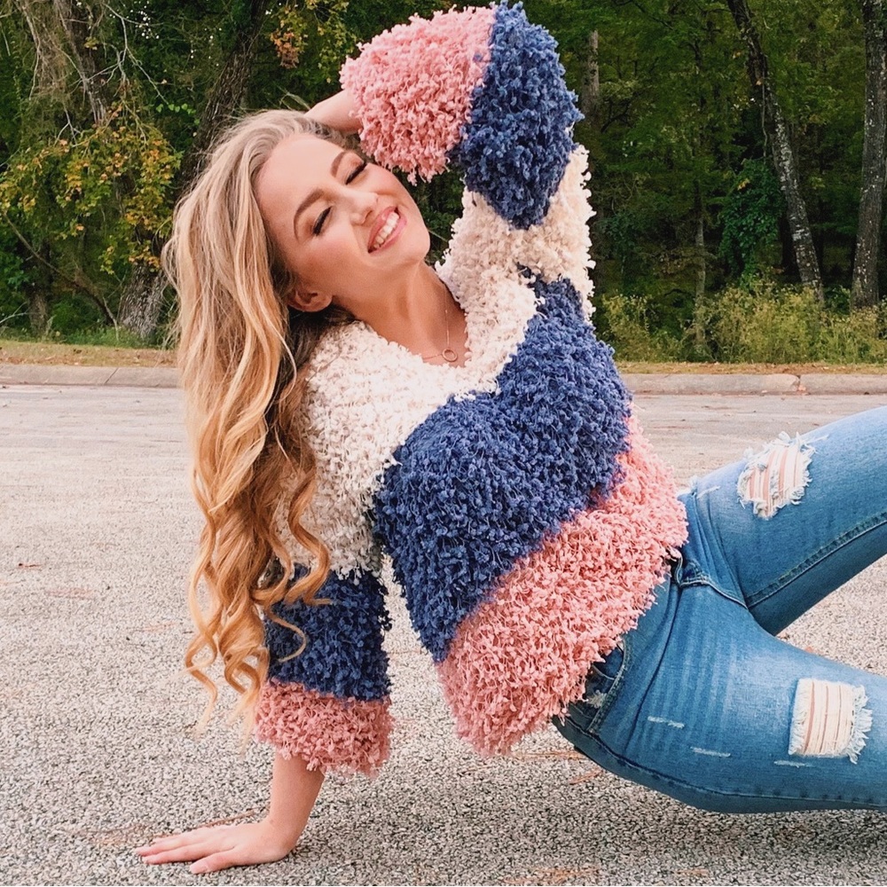 Blu Pepper tri color Shag Sweater